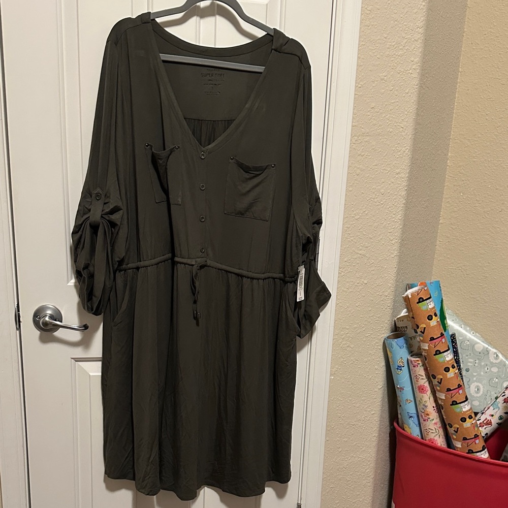 Torrid Super Soft Knit Shirt Dress in Olive NWT